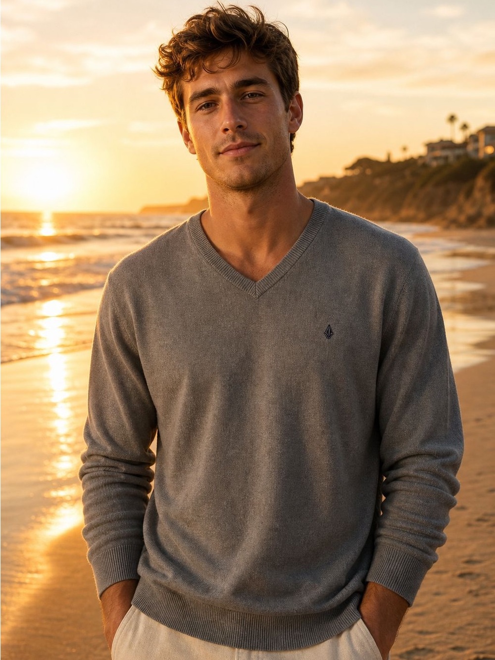 Volcom Men's Charcoal Gray Crewneck Sweater